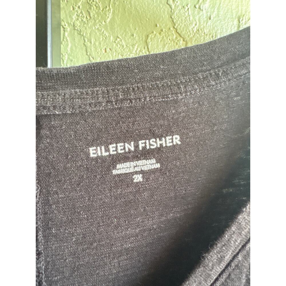Eileen Fisher Hemp Organic Cotton Tee Womens 2X Plus Black V-Neck Dolman Sleeve - Picture 4 of 6
